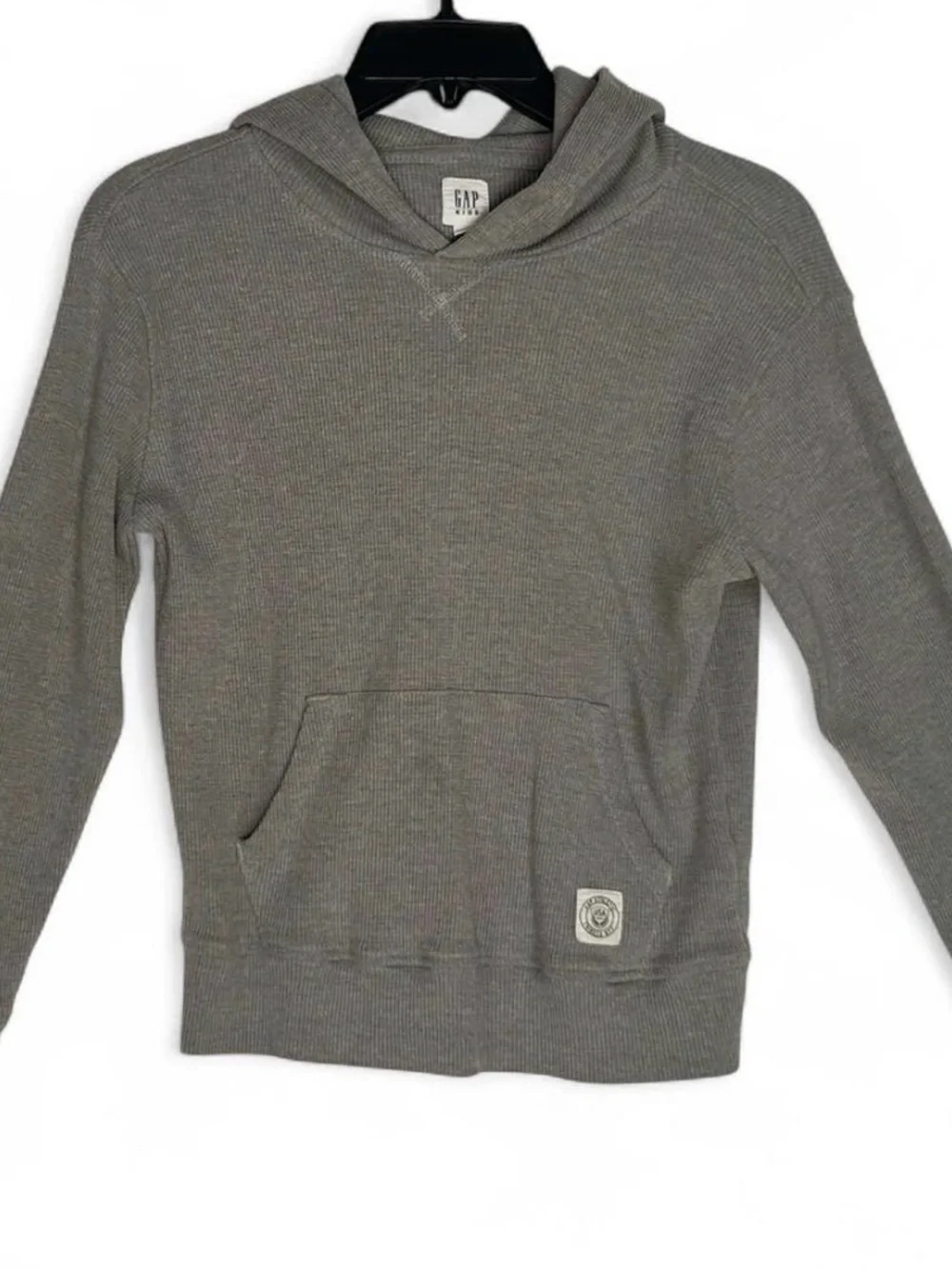 GAP Kids Hoodie in Heather Gray Waffle-Knit Hooded Pullover Size Large